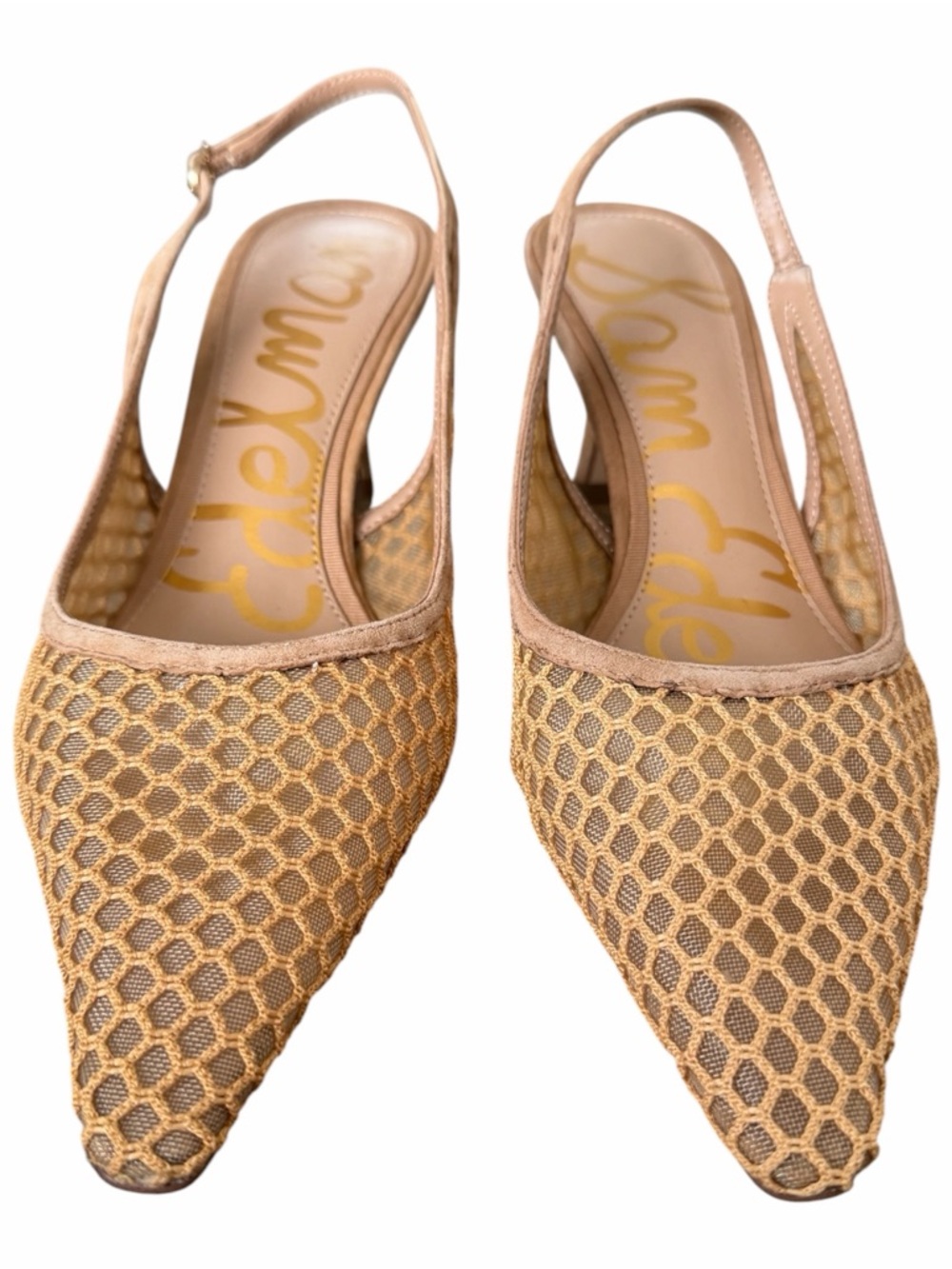 Sam Edelman Nude Beige Mesh Slingback Kitten Heels - Picture 6 of 11